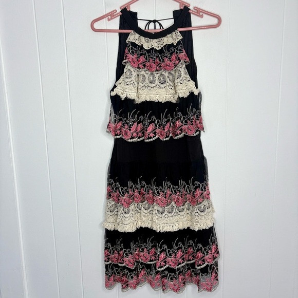 Just Cavalli Black Embroidered Halterneck Dress Black Pink Lace Sz 44 Y2K Party - Picture 4 of 10